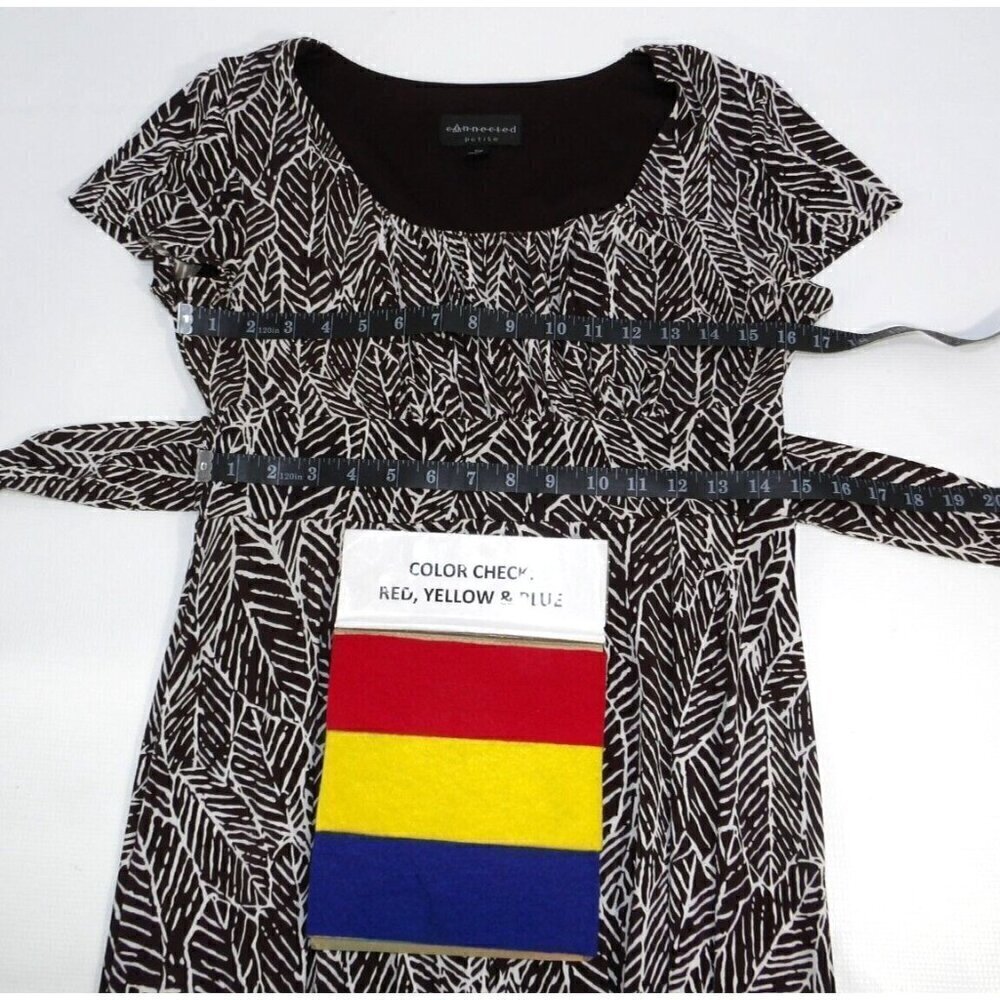 CONNECTED brown & white polyester blend dress women's size 10 Petite - Picture 2 of 3